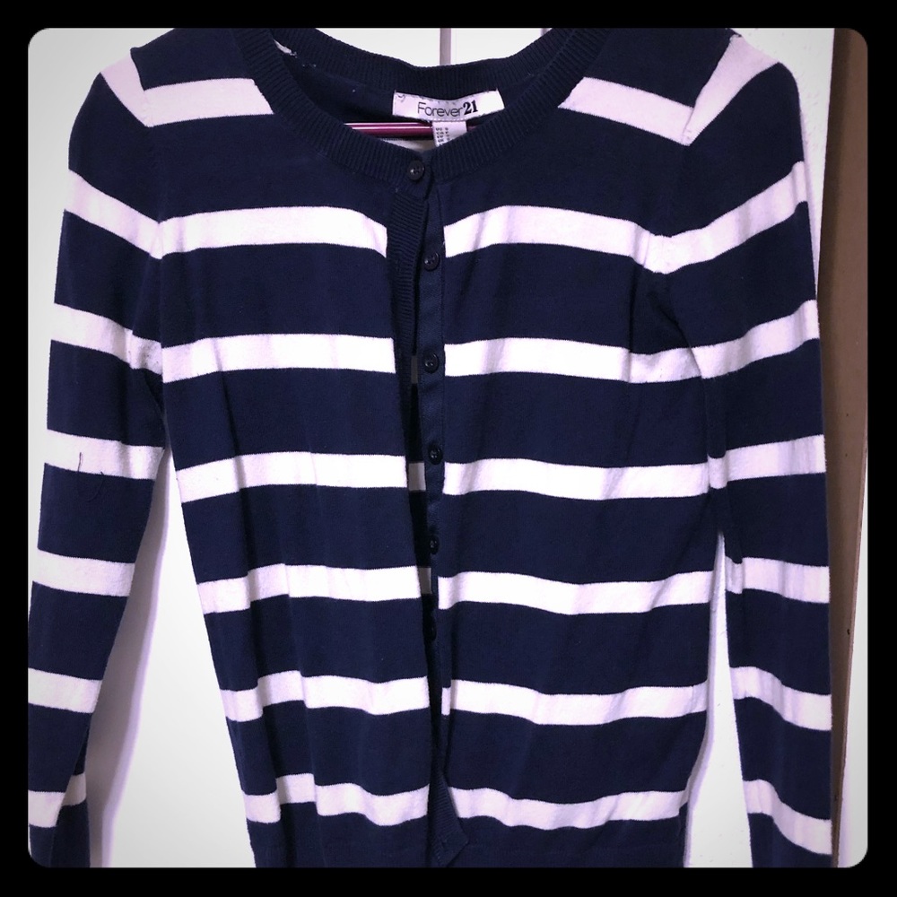 navy & white stripe nautical style cardigan